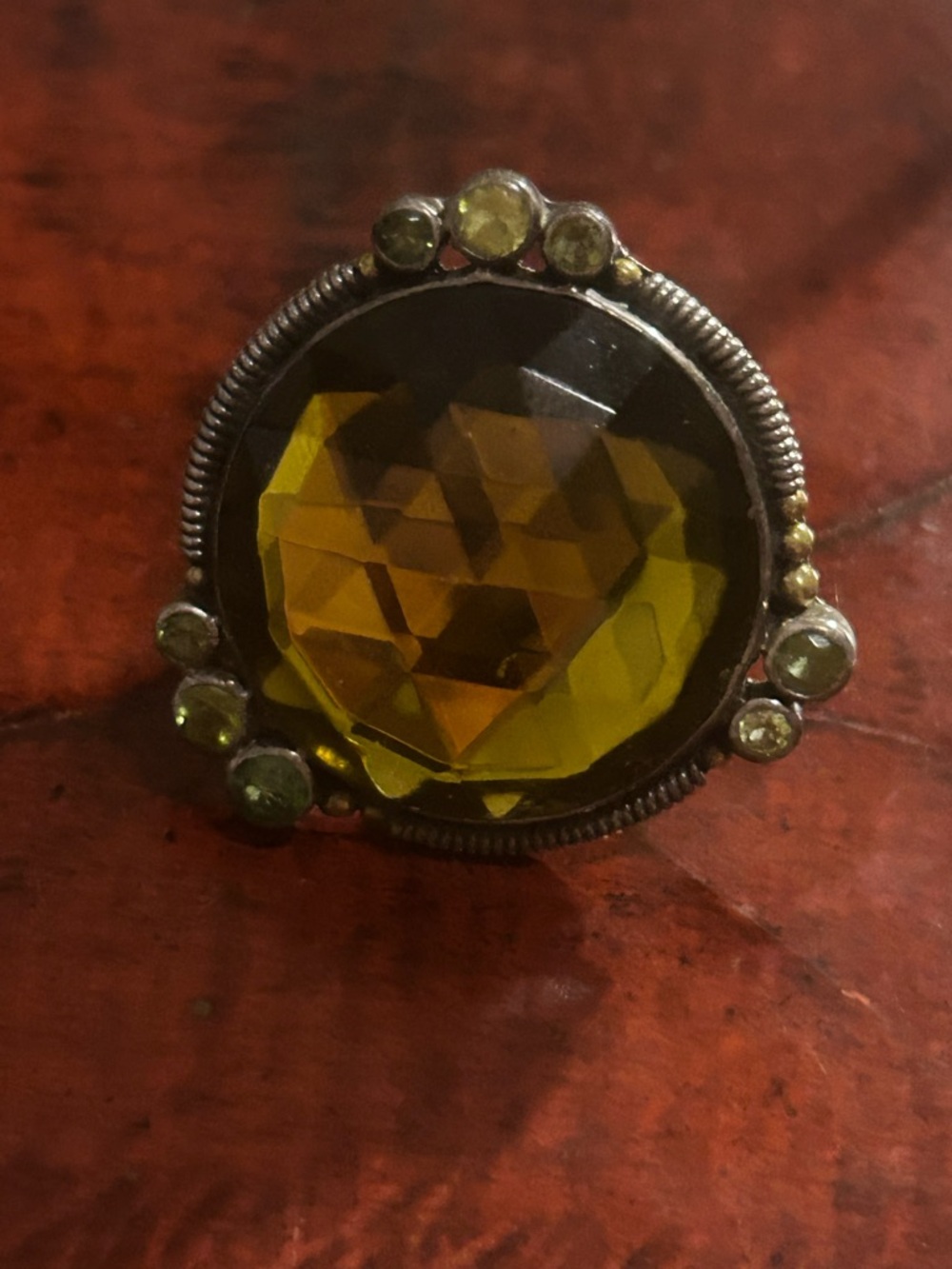 Echo of the Dreamer Mars and Valentine Sterling Silver Green Yellow Stone Ring 7